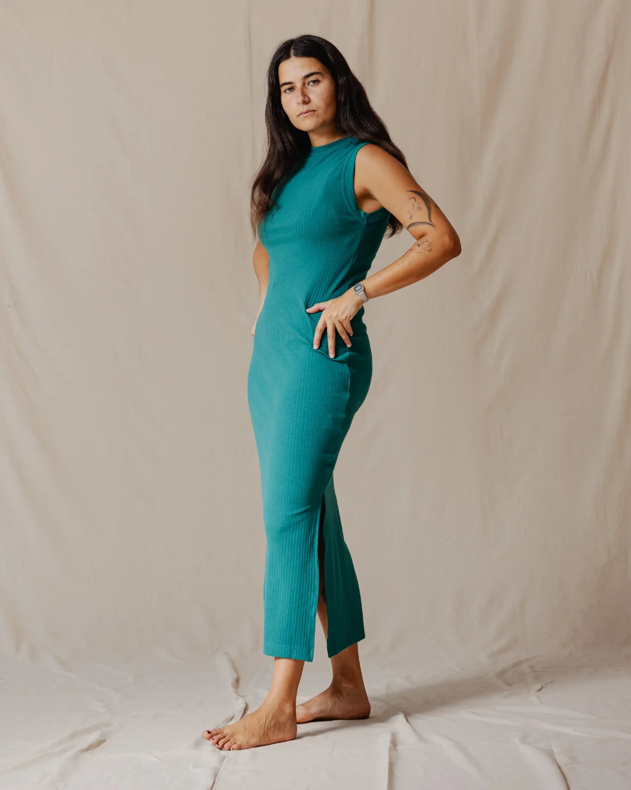 Amelia Ribbed Dress Teal - Image 3
