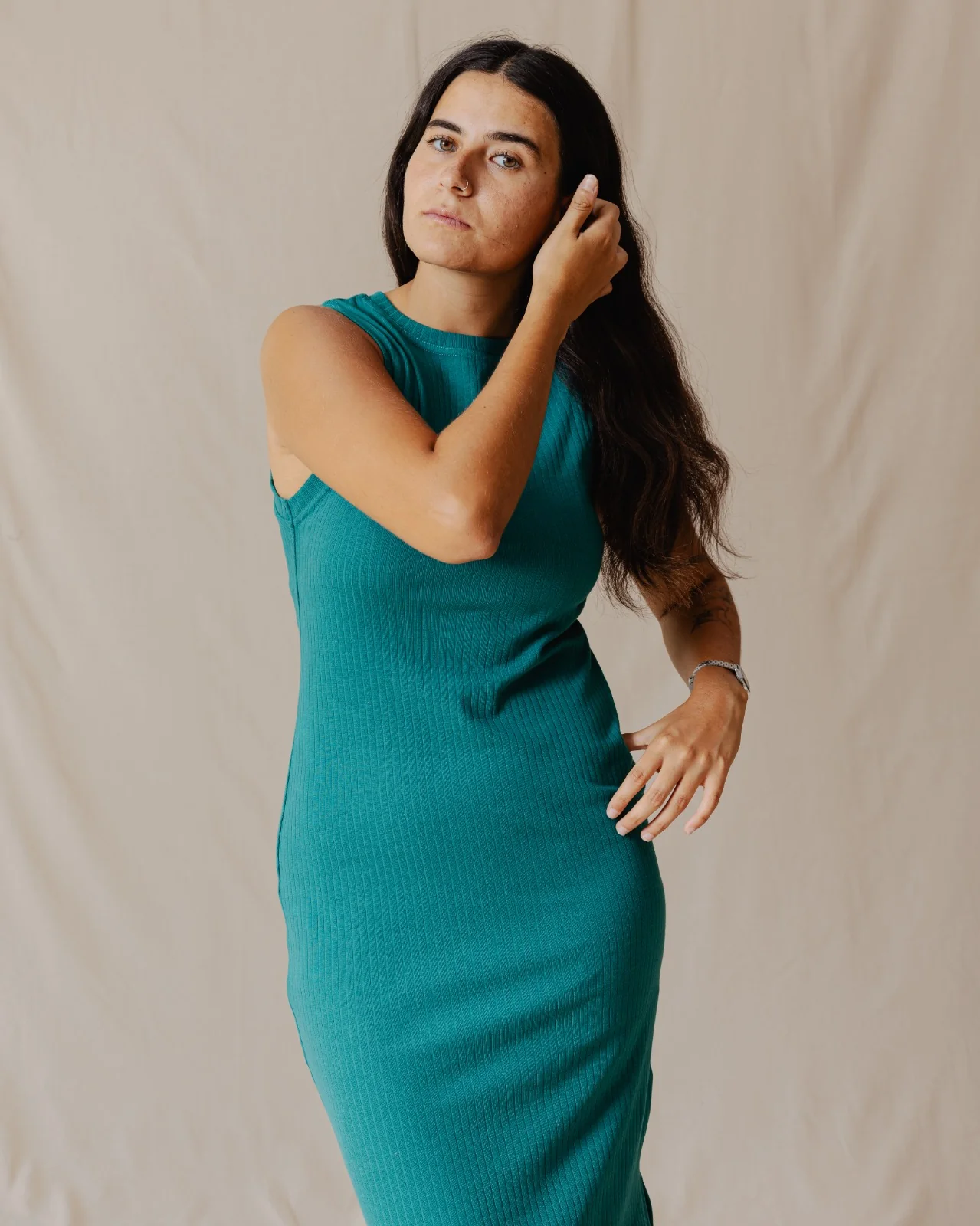 Amelia Ribbed Dress Teal - Image 4