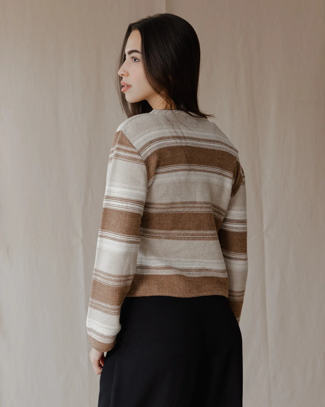 Asymmetrical Wool Top Beige X Cafe - Image 3