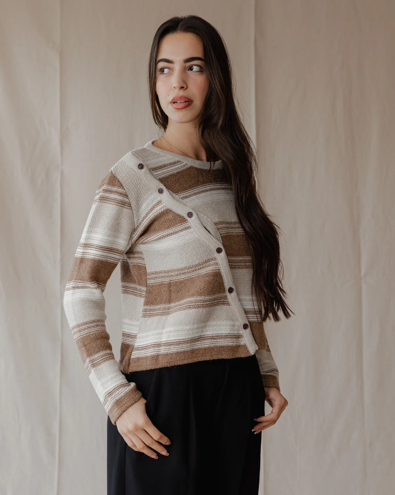 Asymmetrical Wool Top Beige X Cafe - Image 4