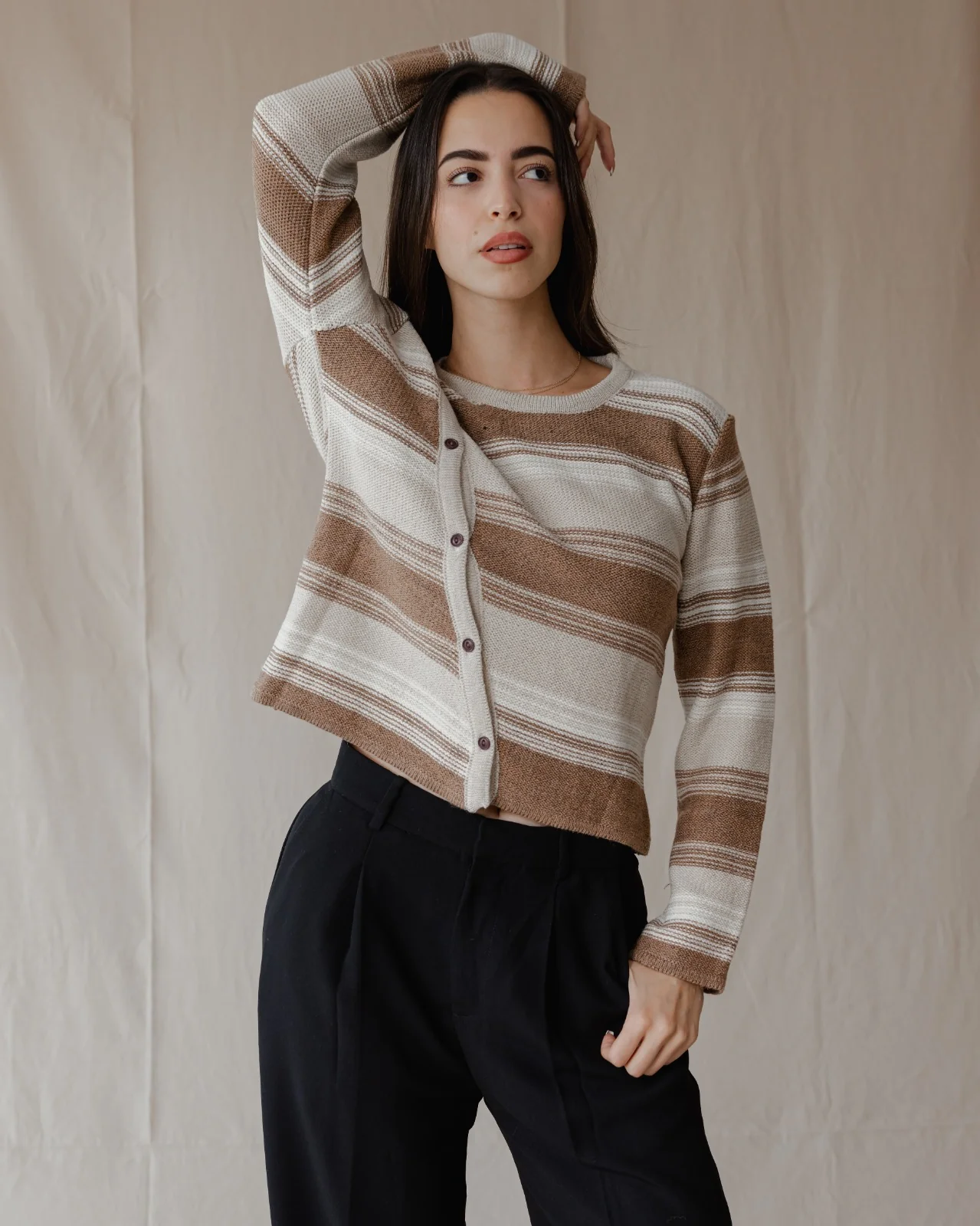 Asymmetrical Wool Top Beige X Cafe - Image 5