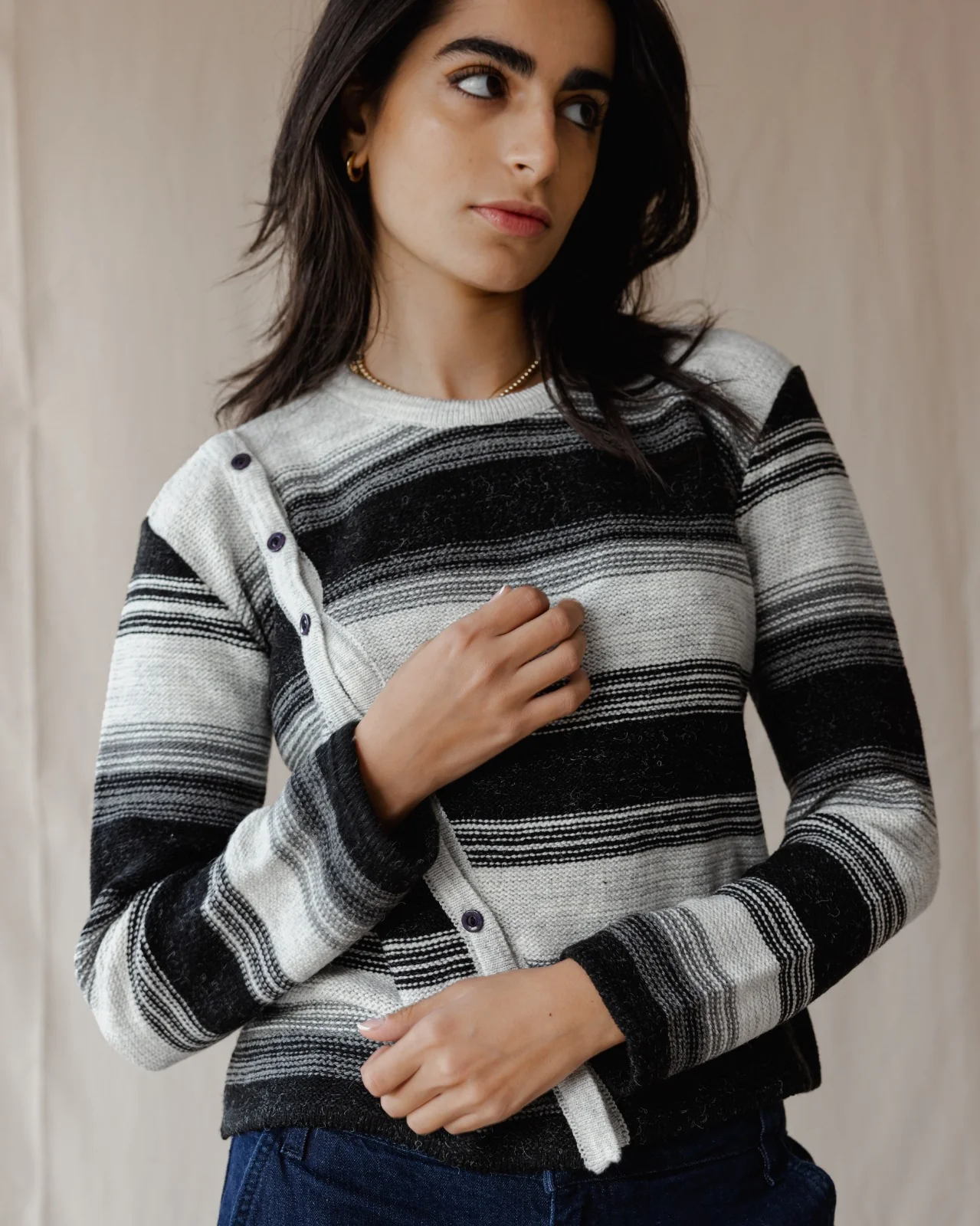 Asymmetrical Wool Top Black X Grey - Image 3