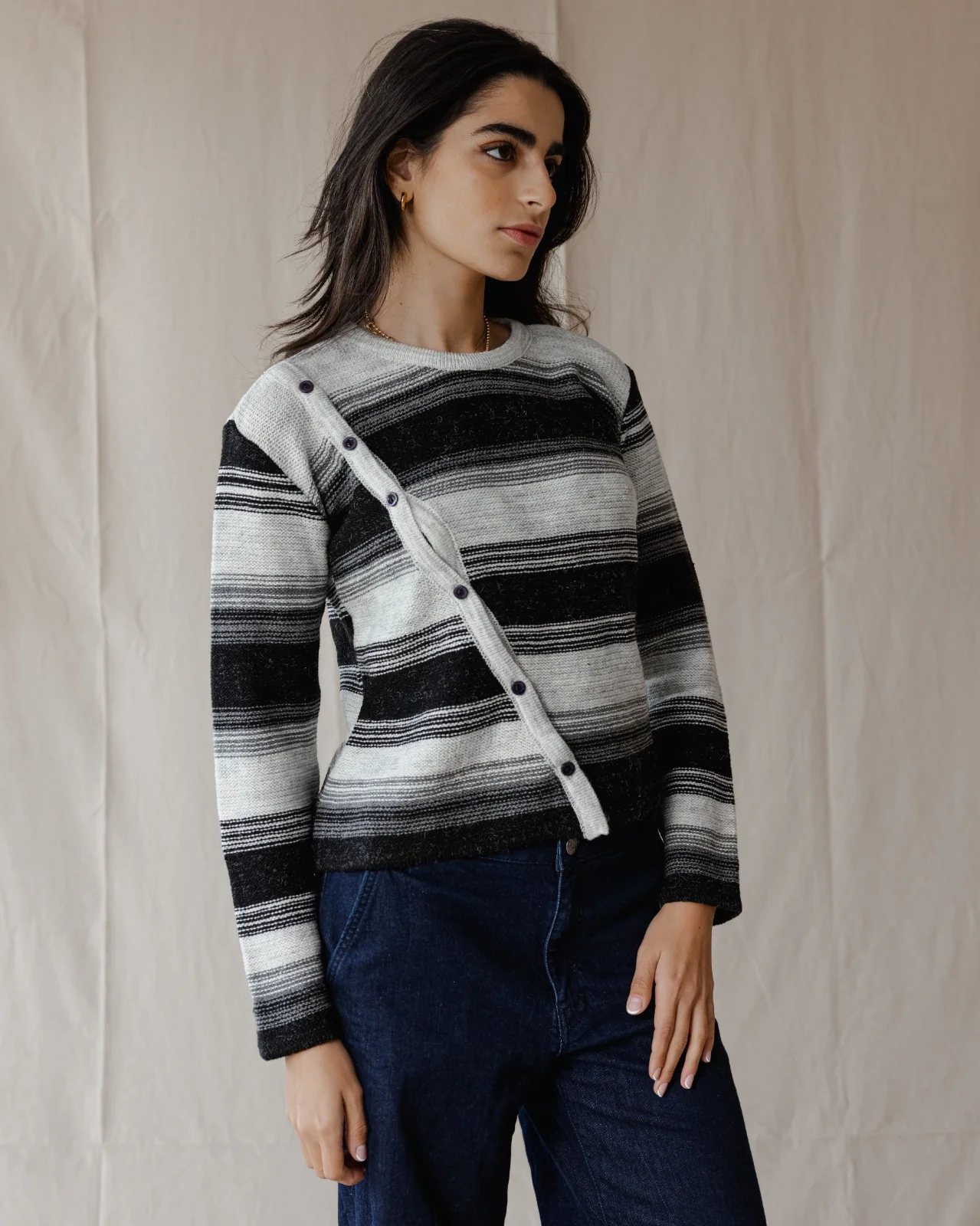 Asymmetrical Wool Top Black X Grey - Image 4