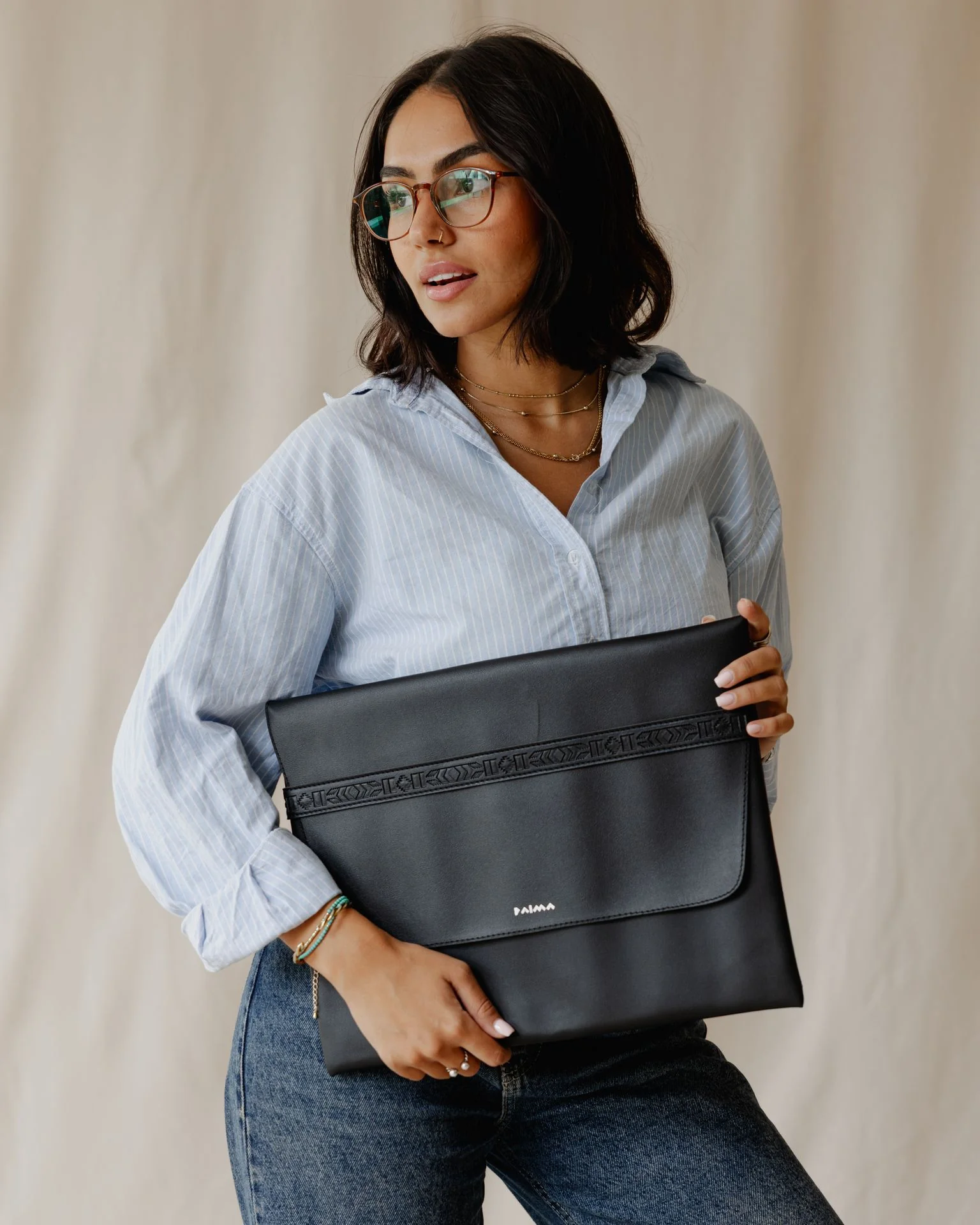 Aztec Laptop Sleeve In Leather Black - Image 2