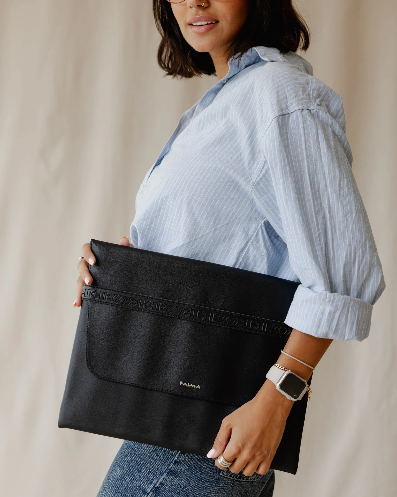 Aztec Laptop Sleeve In Leather Black - Image 3