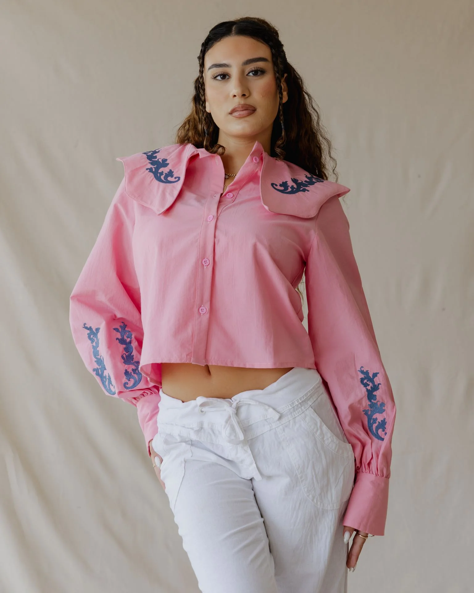 Baroque Collar Pink Shirt - Image 3