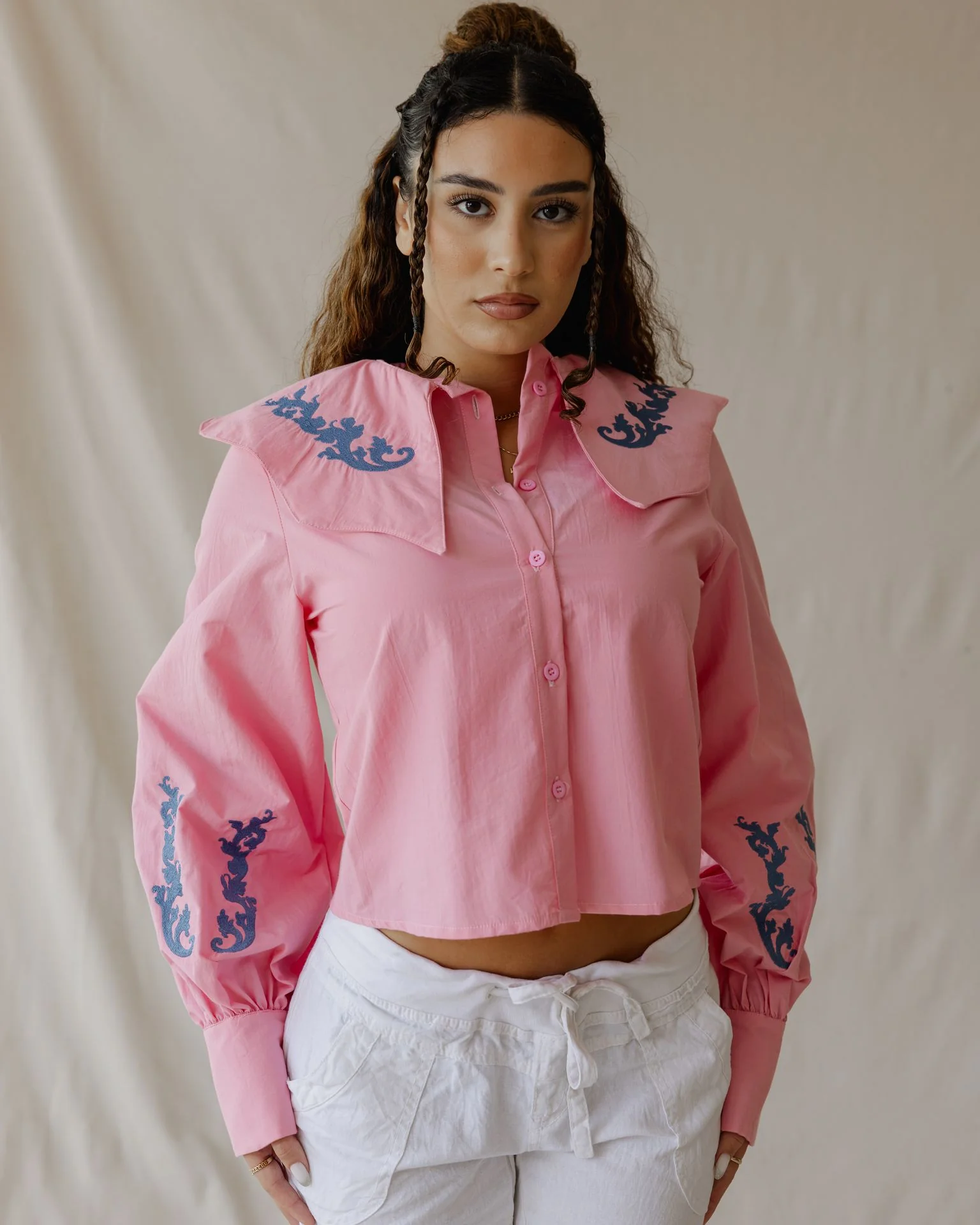 Baroque Collar Pink Shirt - Image 5