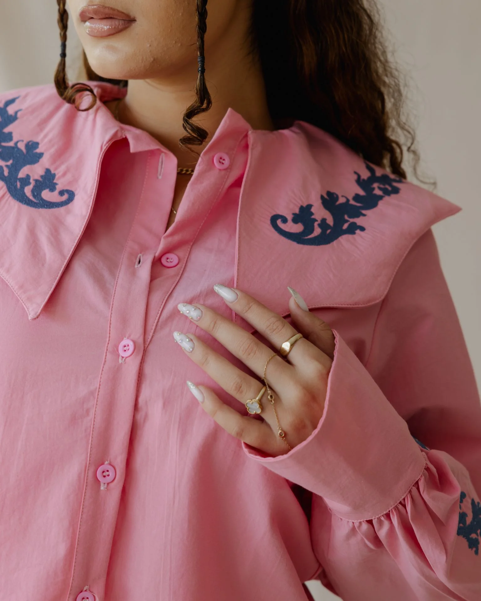 Baroque Collar Pink Shirt - Image 6