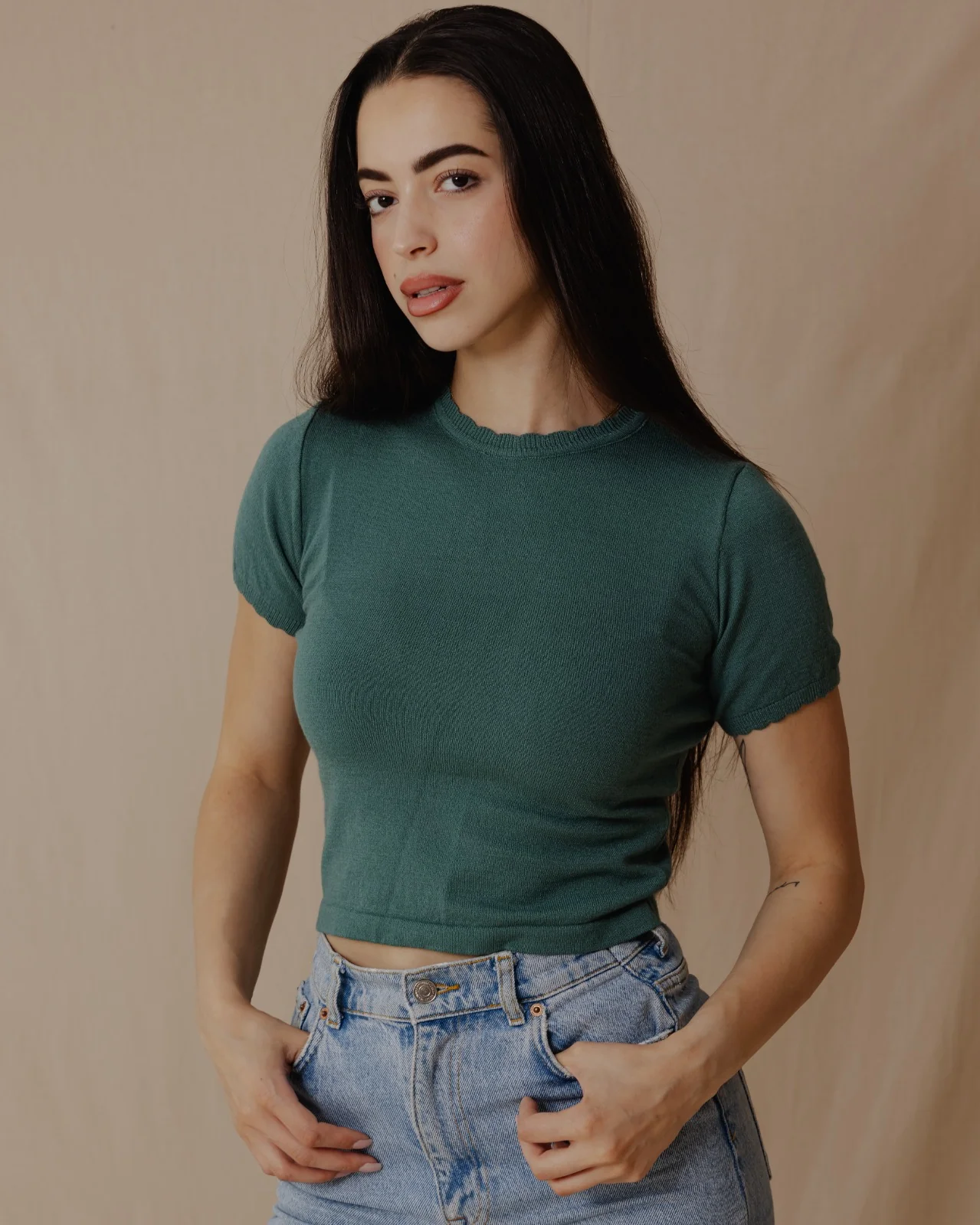 Basic Knit Top Olive - Image 3