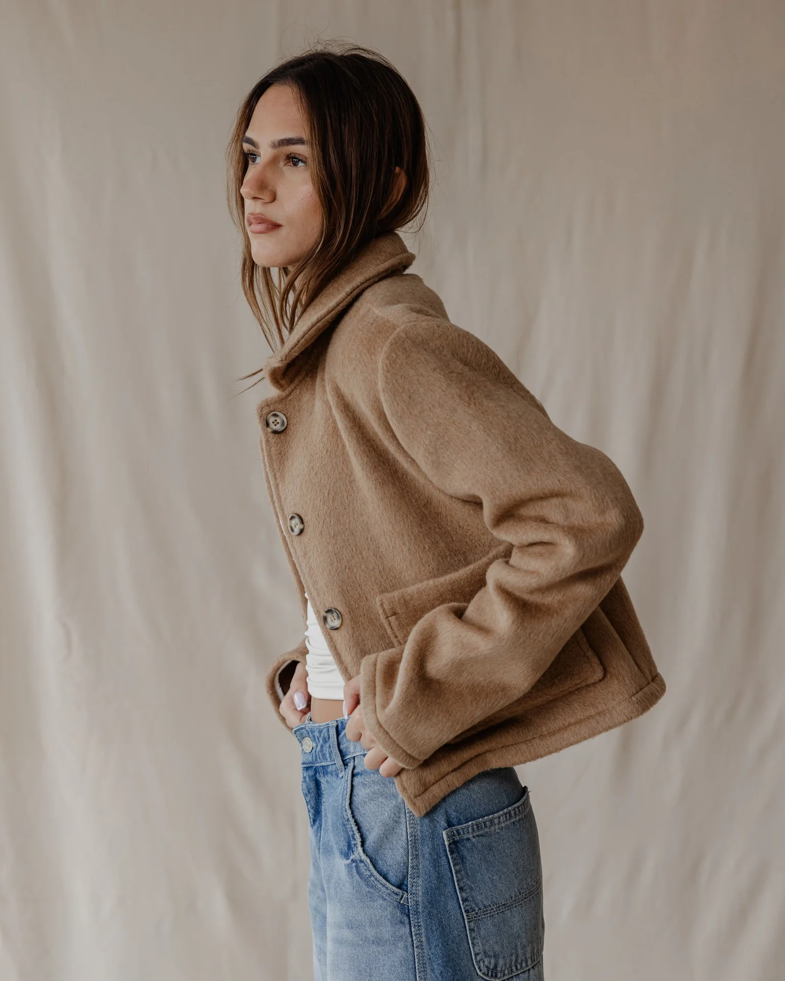 Beige Cropped Coat - Image 3