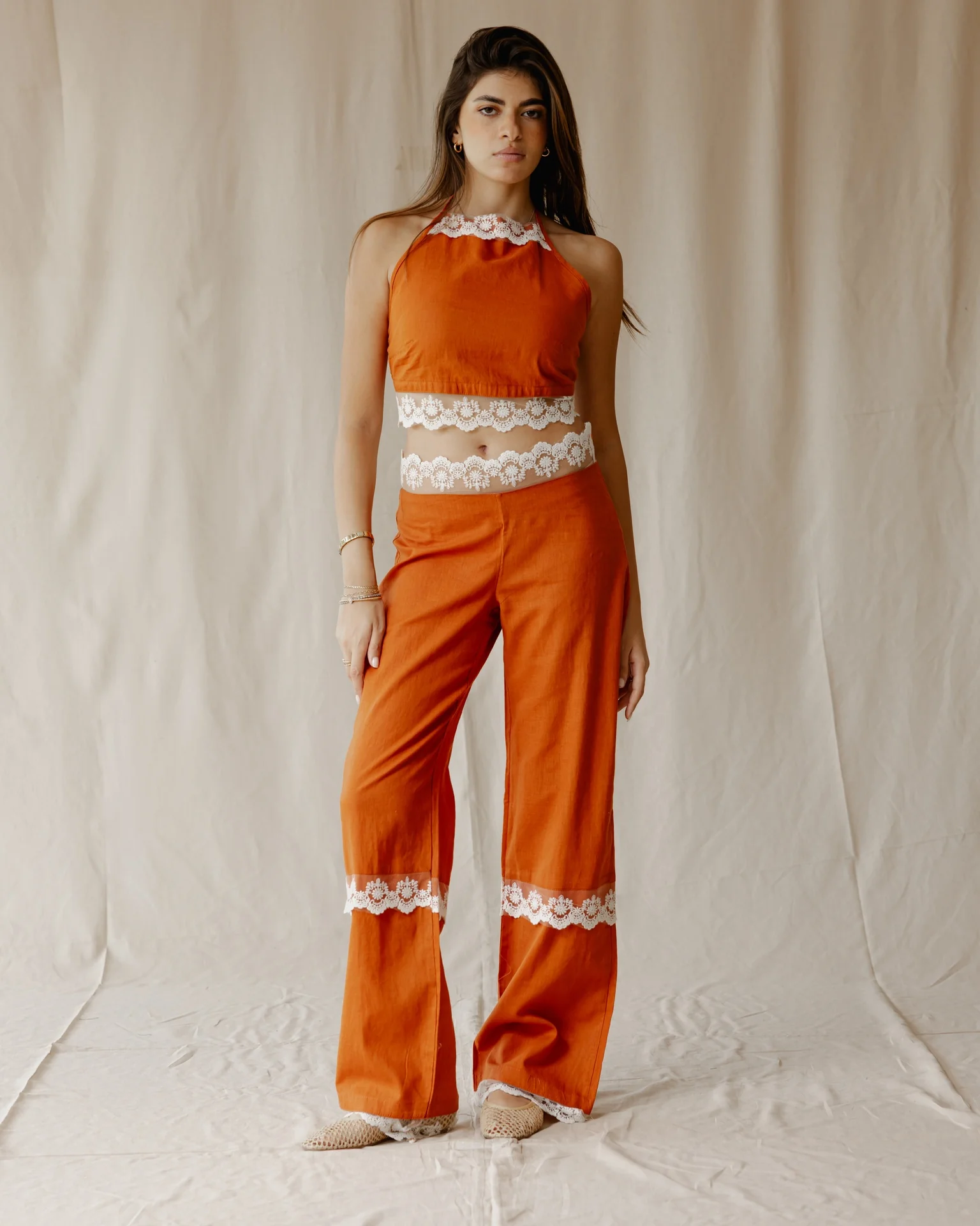 Bloom Linen Set In Orange
