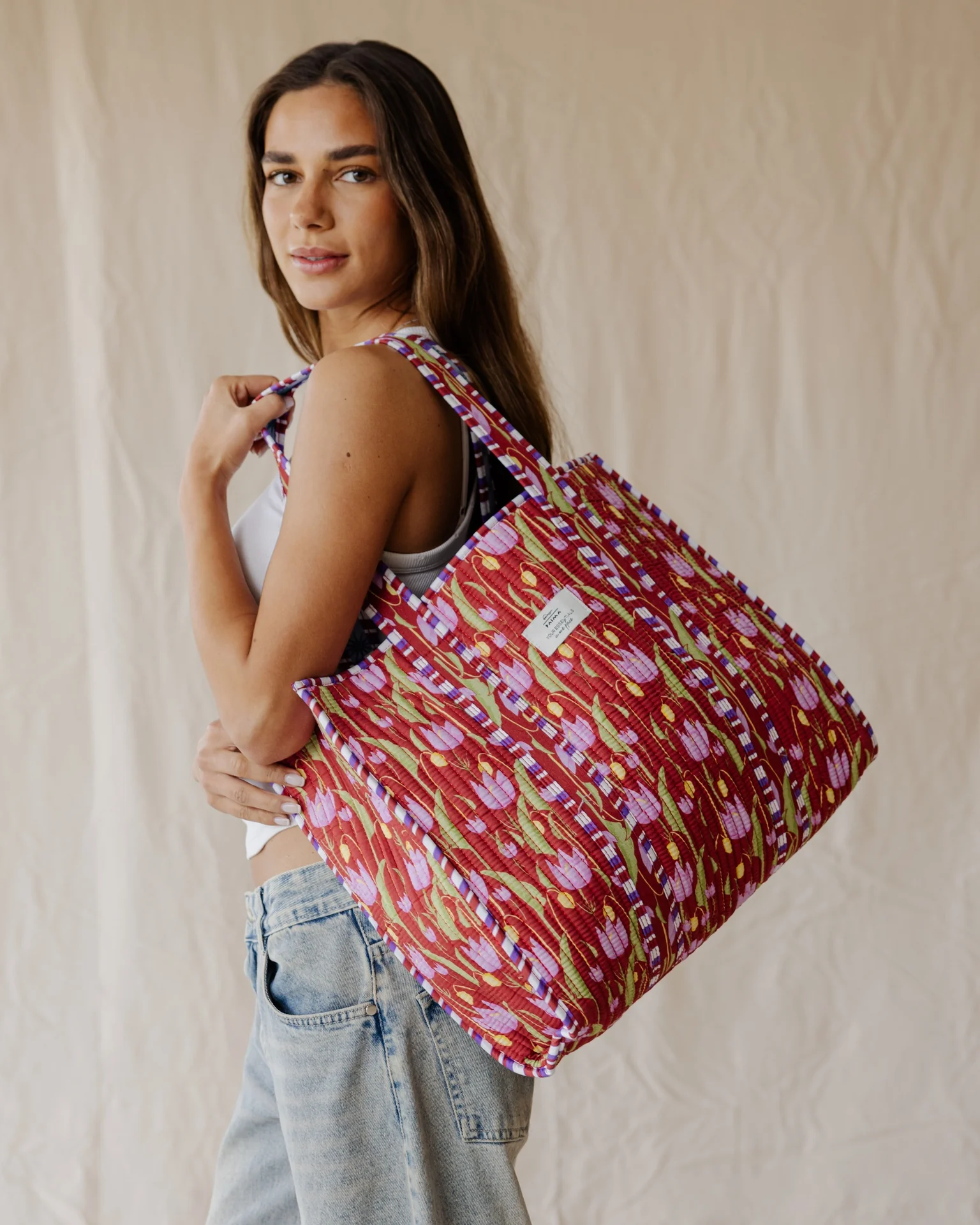 Bloom & Stripe Quilted Tote Bag