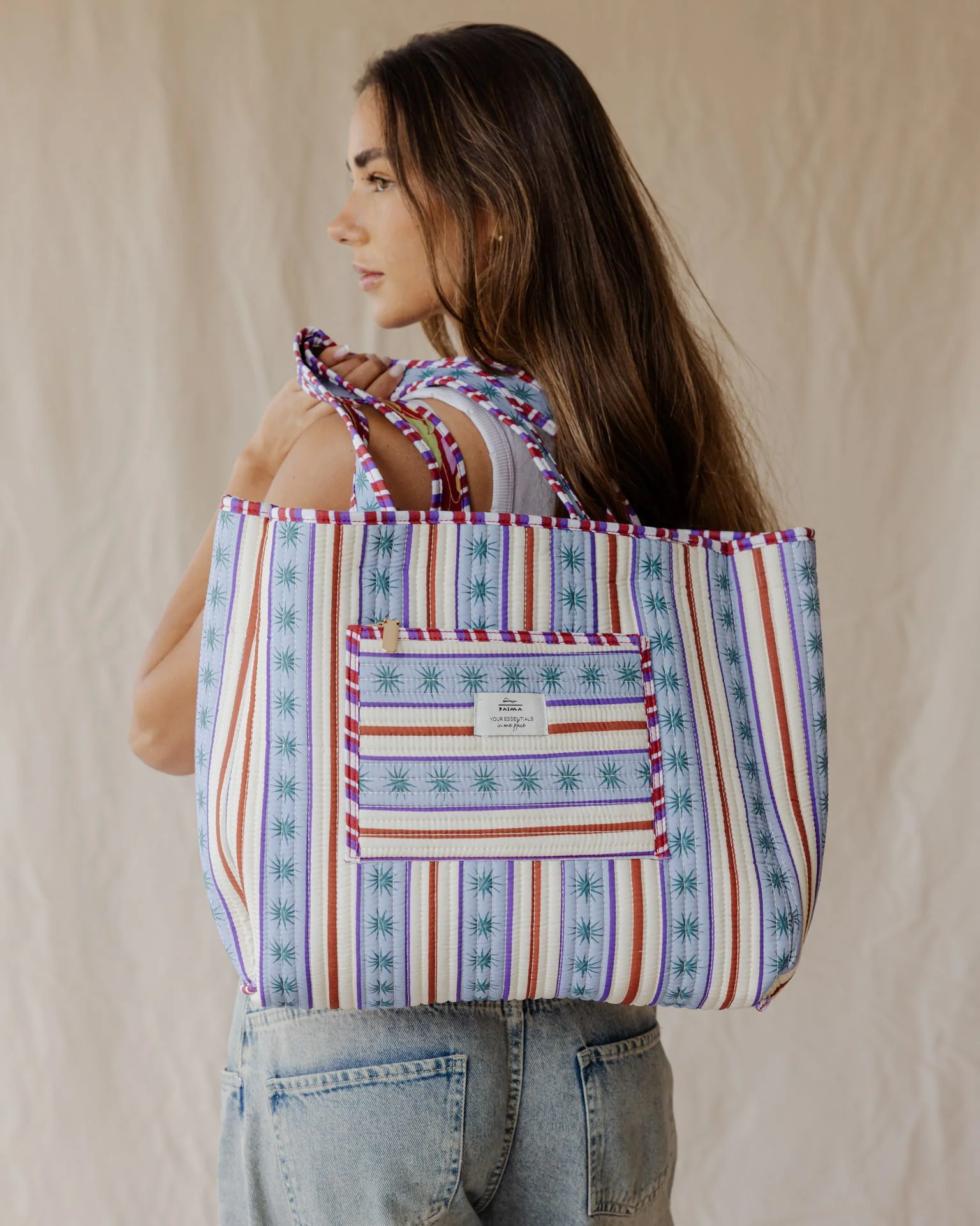 Bloom & Stripe Quilted Tote Bag - Image 5