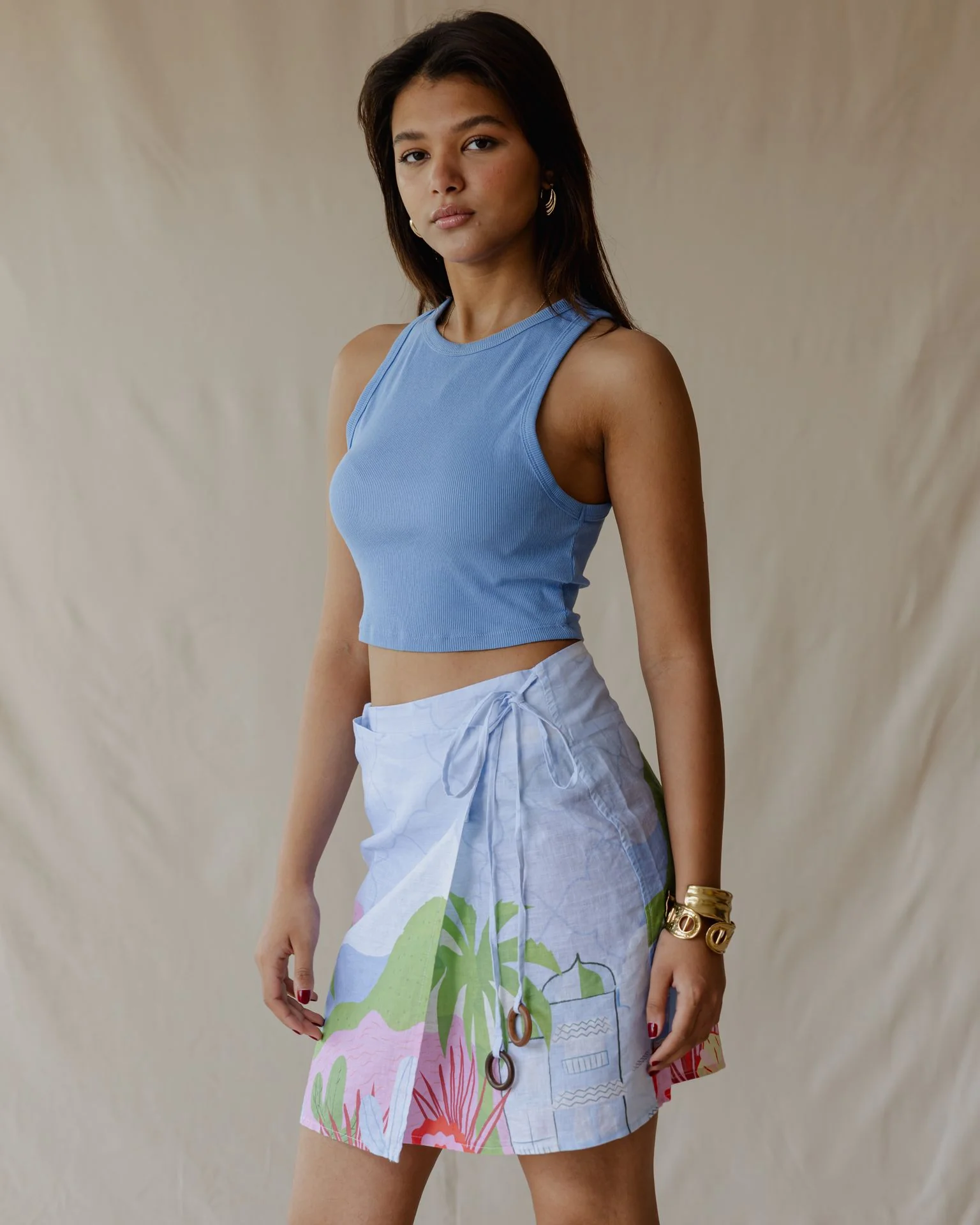Blue Sunrise Oasis Linen Skirt - Image 3