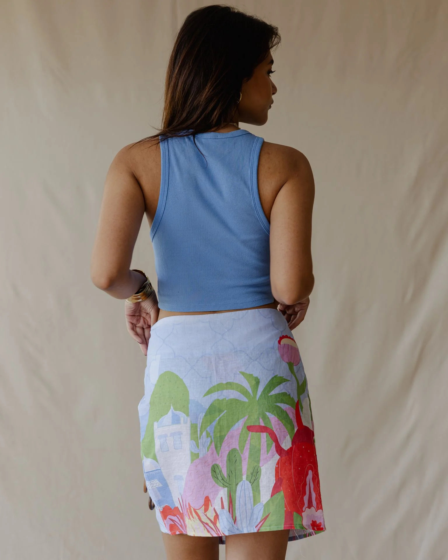 Blue Sunrise Oasis Linen Skirt - Image 4