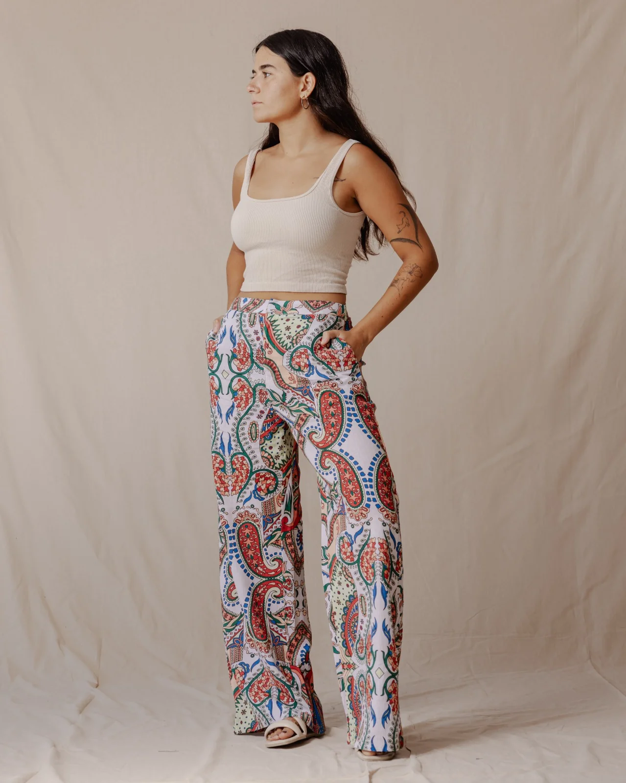 Bohemian Paisley Linen Pants - Image 3