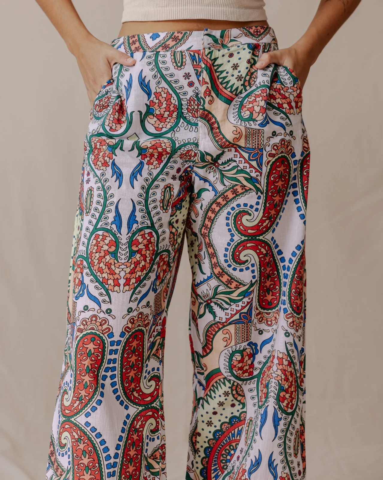 Bohemian Paisley Linen Pants - Image 4