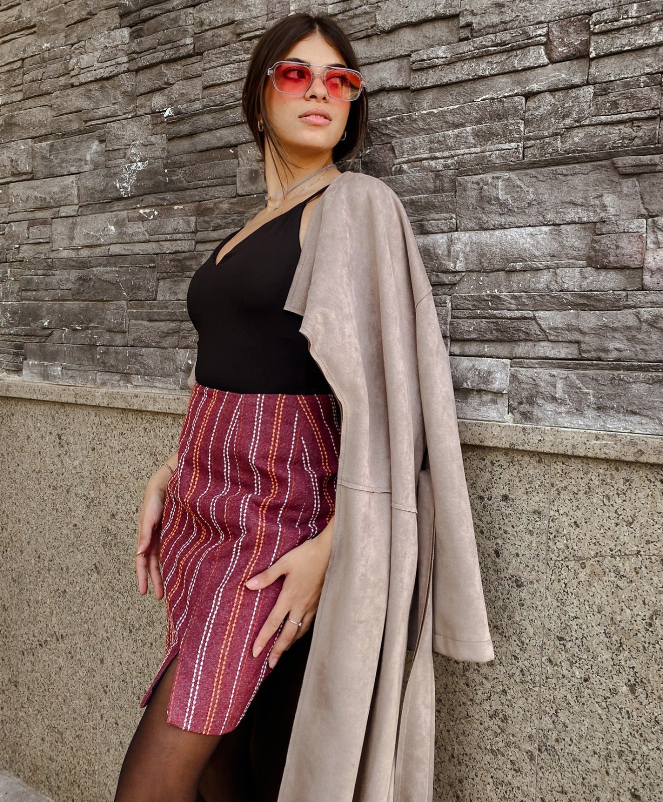 Burgundy Grace Knee Length Skirt - Image 2