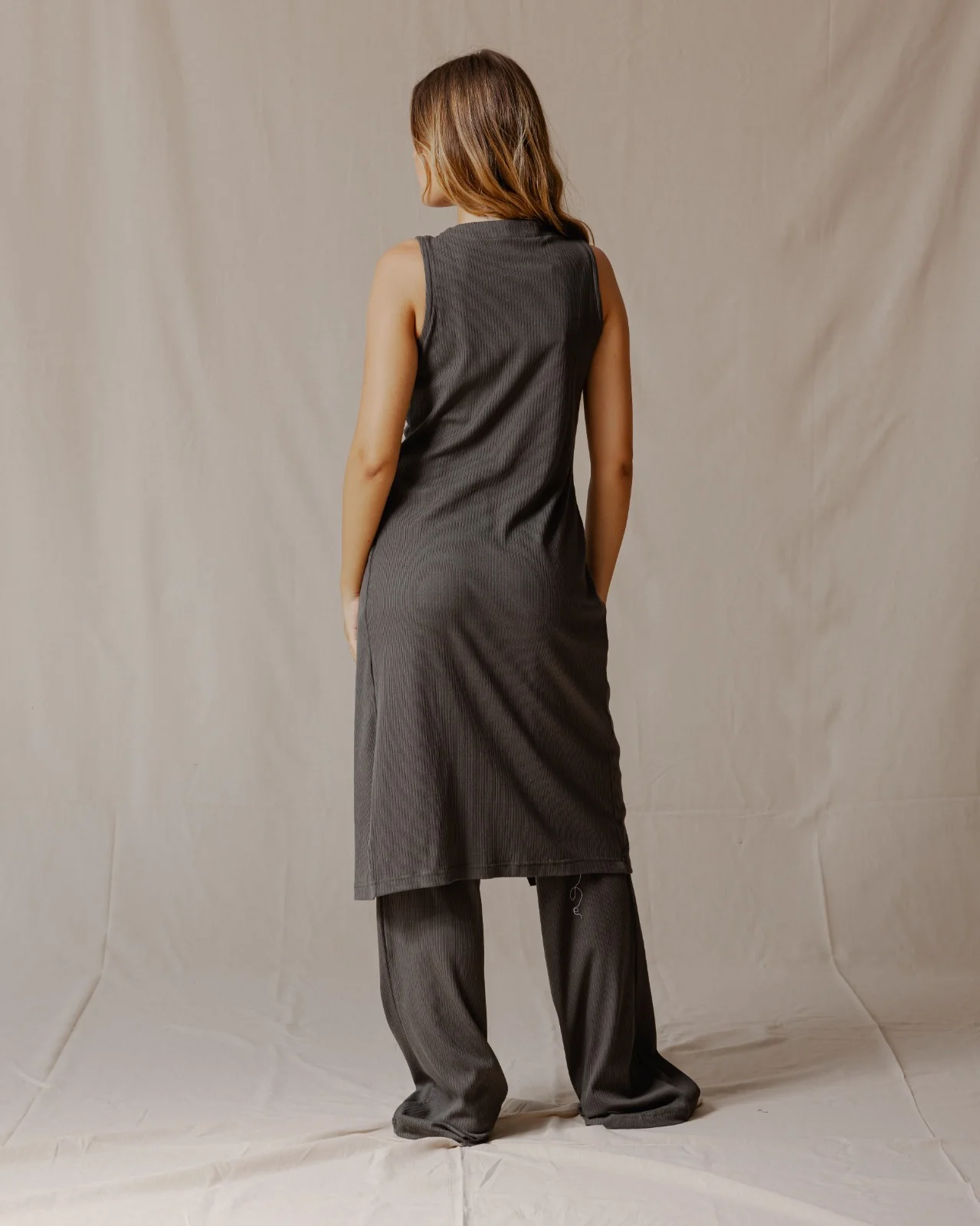 Buttoned Sleeveless Set Olive - Image 5