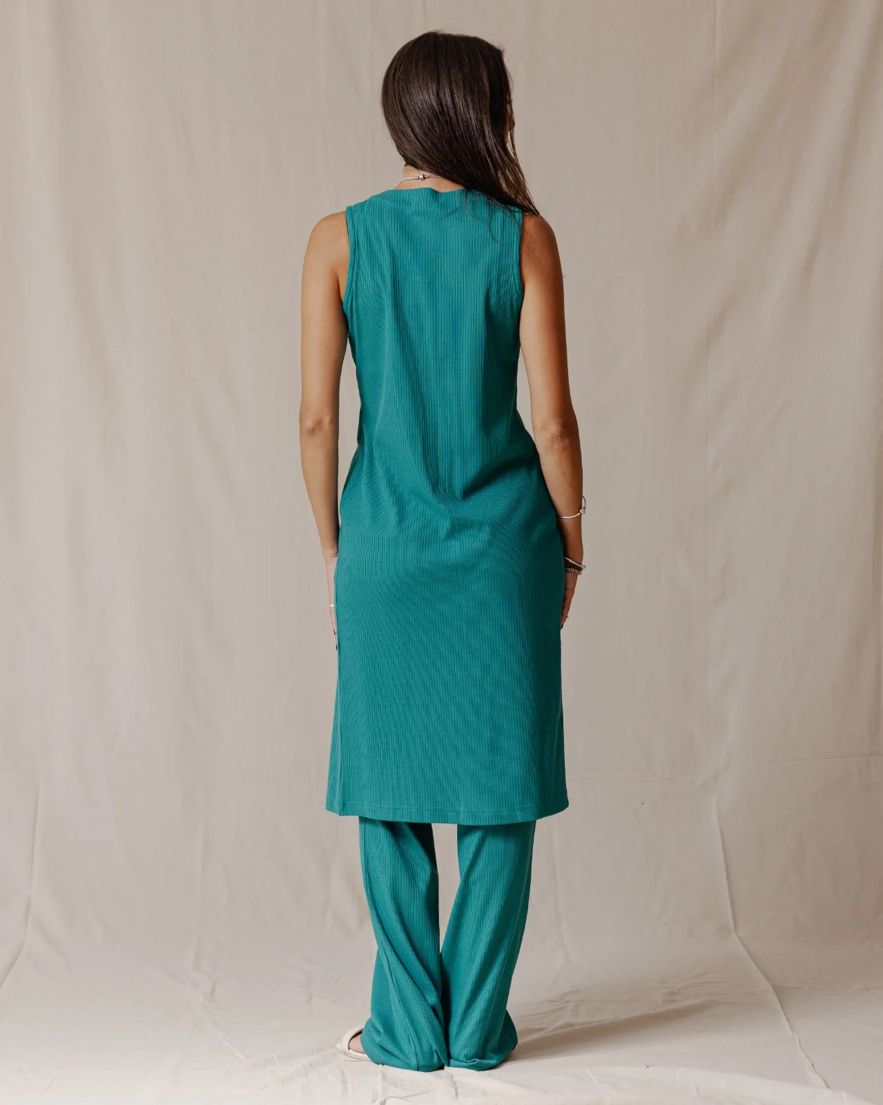Buttoned Sleeveless Set Teal - Image 4