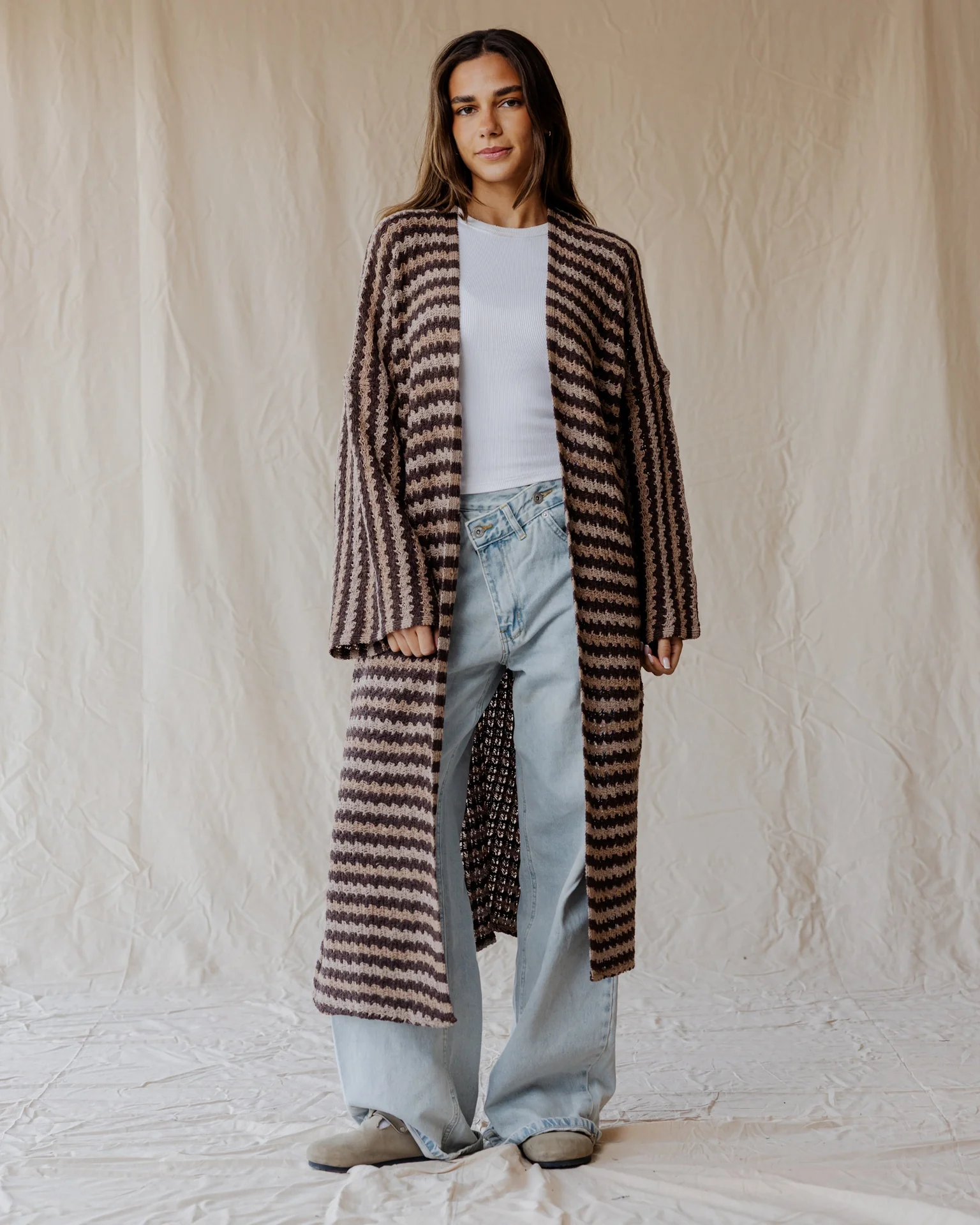 Cocoa Stripe Flow Cardigan