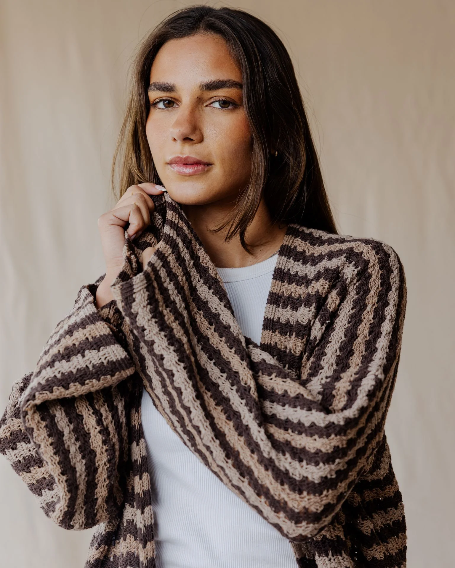 Cocoa Stripe Flow Cardigan - Image 3