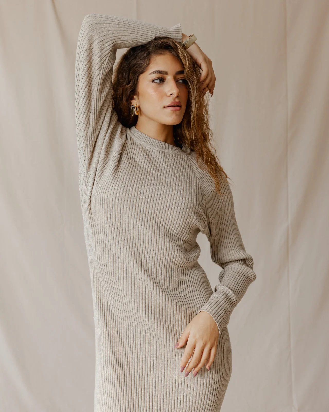 Daring Knitted Dress Beige - Image 5