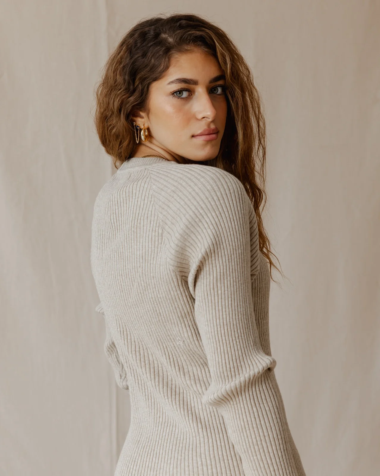 Daring Knitted Dress Beige - Image 6