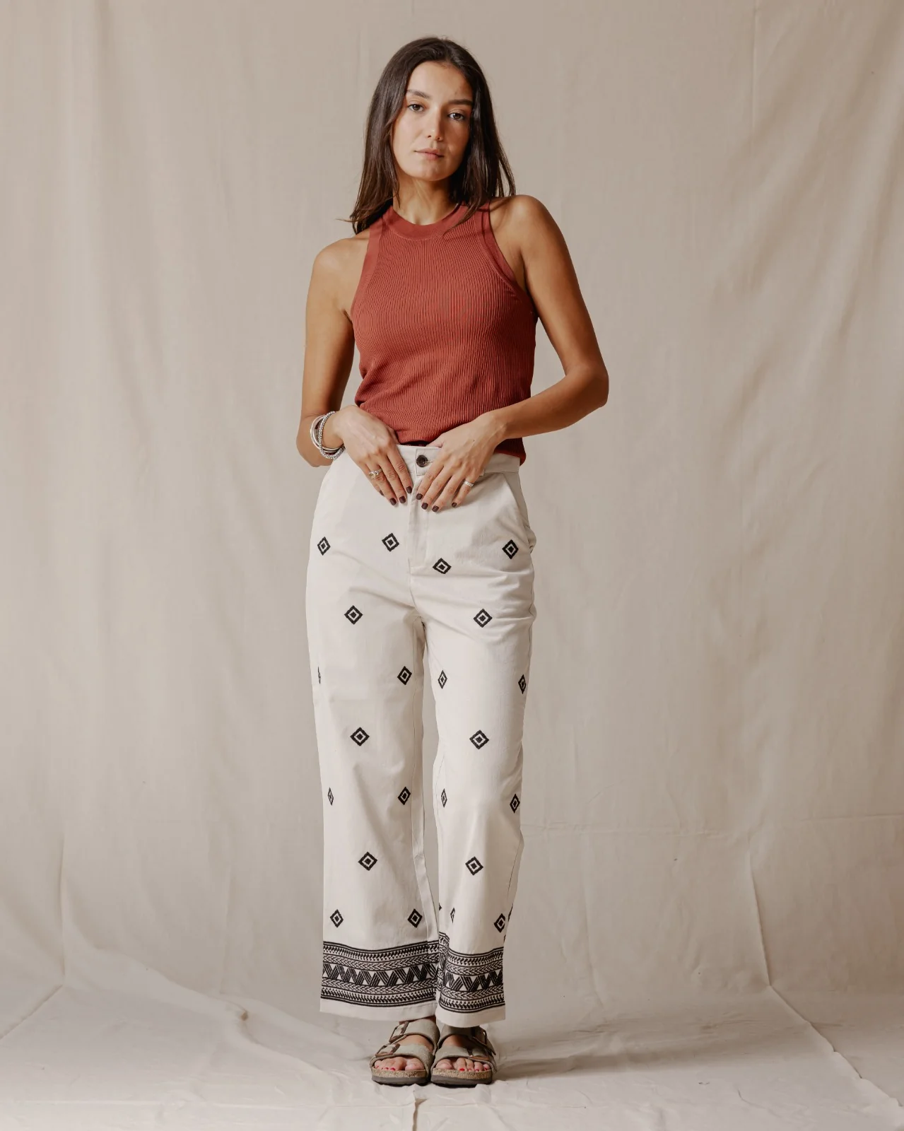 Ethnic Embroidered Pants Beige
