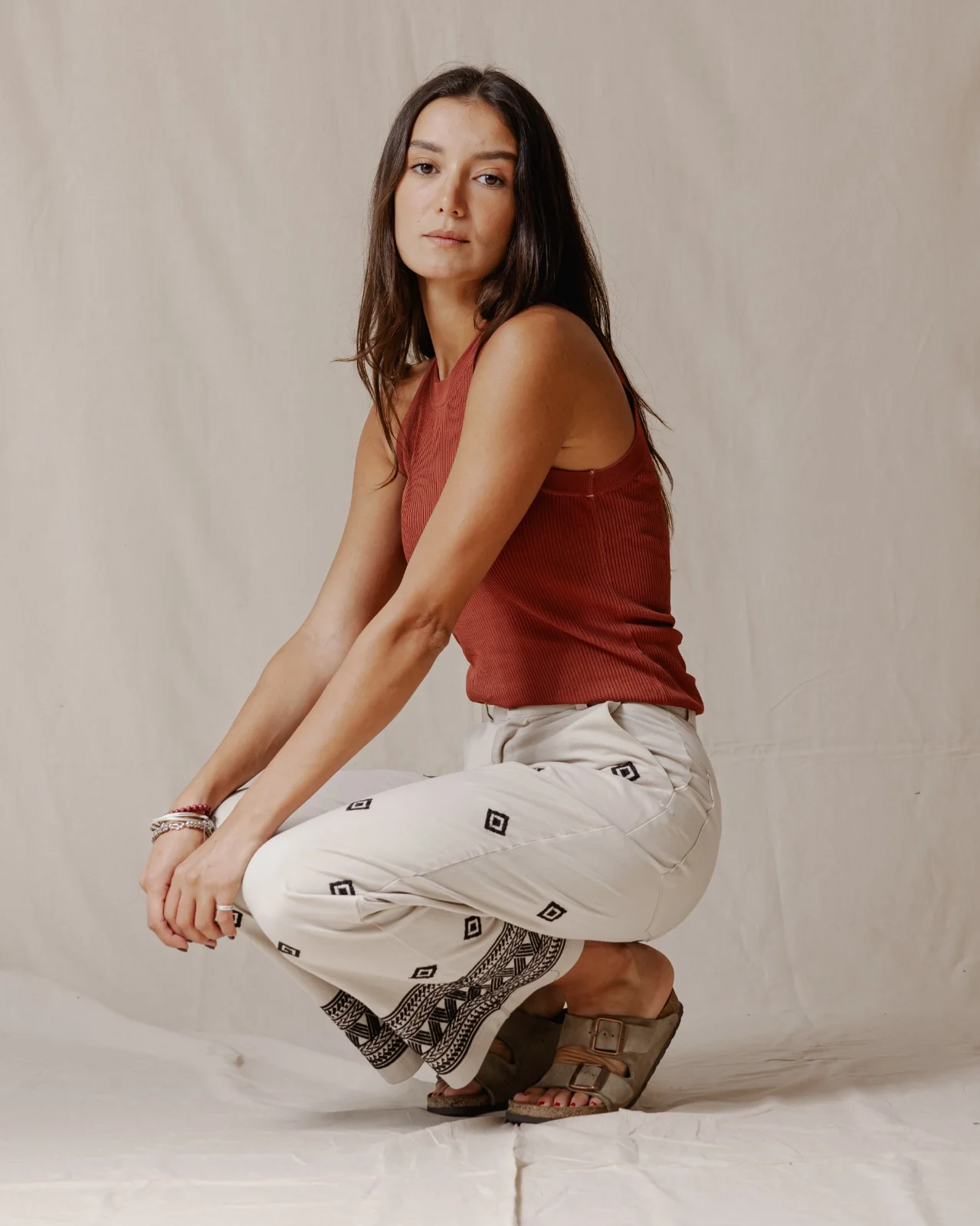 Ethnic Embroidered Pants Beige - Image 3