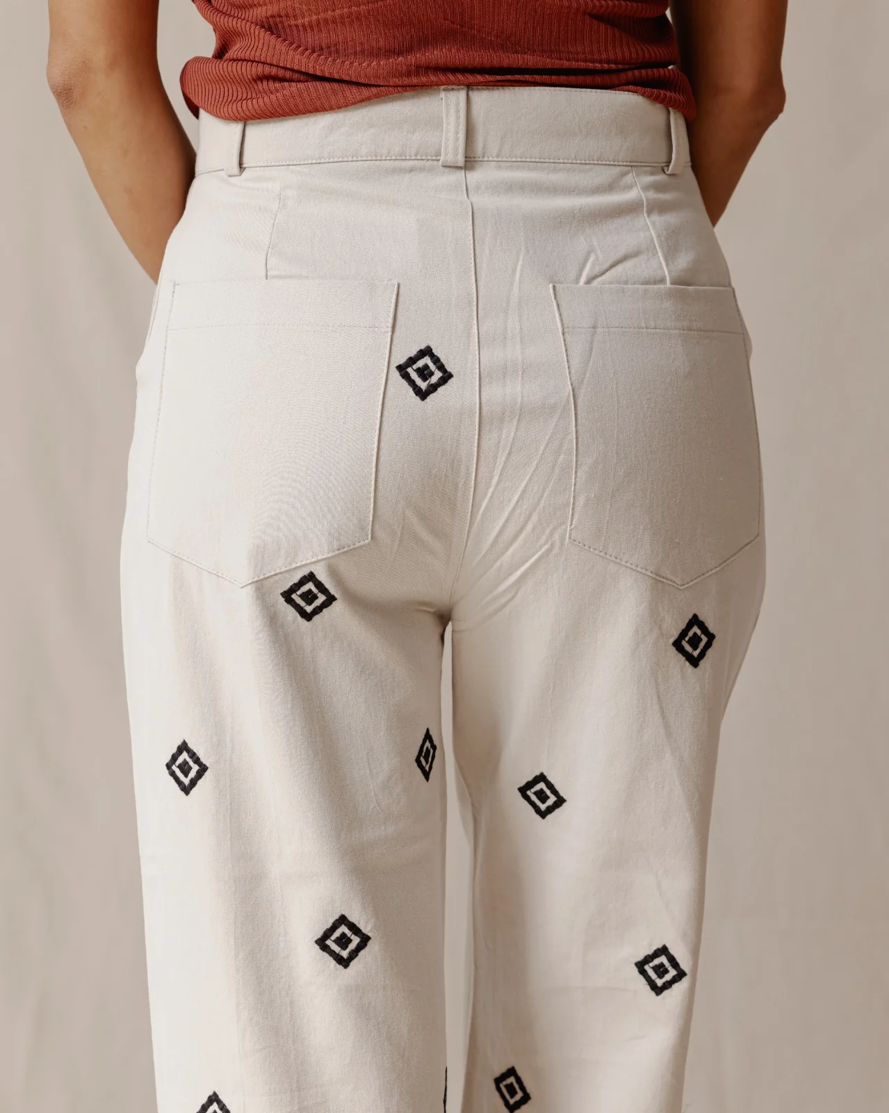 Ethnic Embroidered Pants Beige - Image 5
