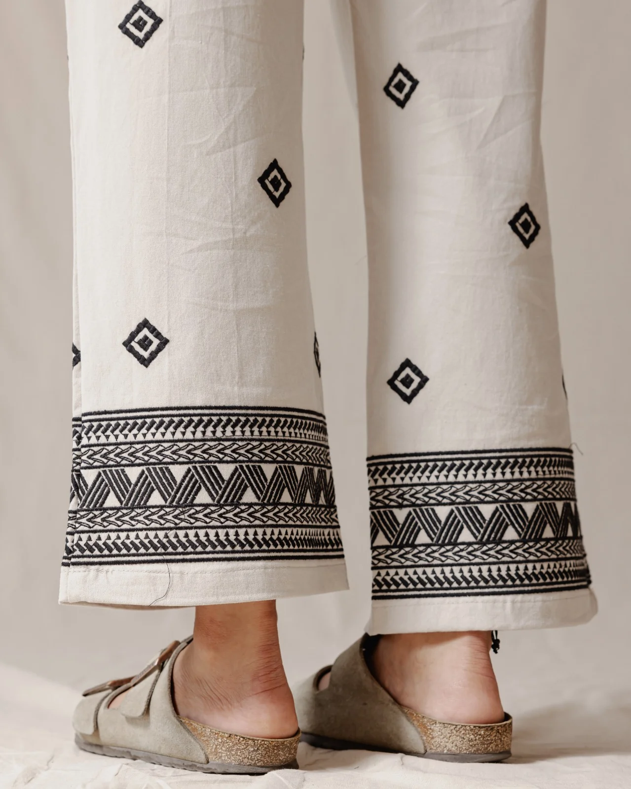 Ethnic Embroidered Pants Beige - Image 6
