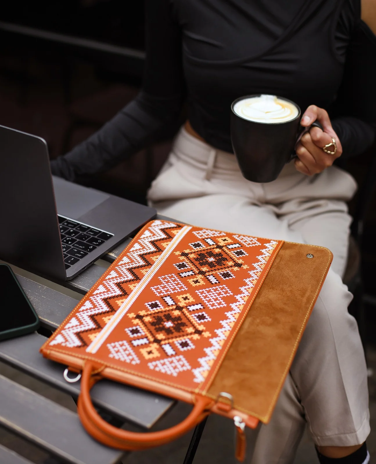 Ethnic Laptop Sleeve In Camel - Image 2