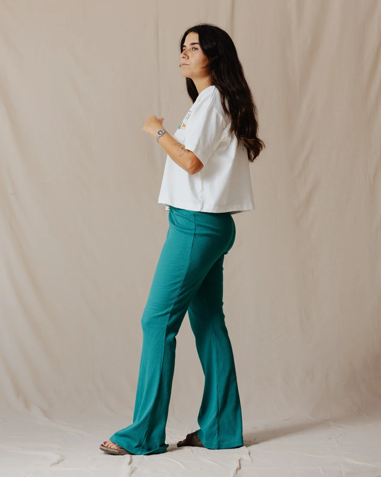 Flare Ribbed Pants Teal - Image 3