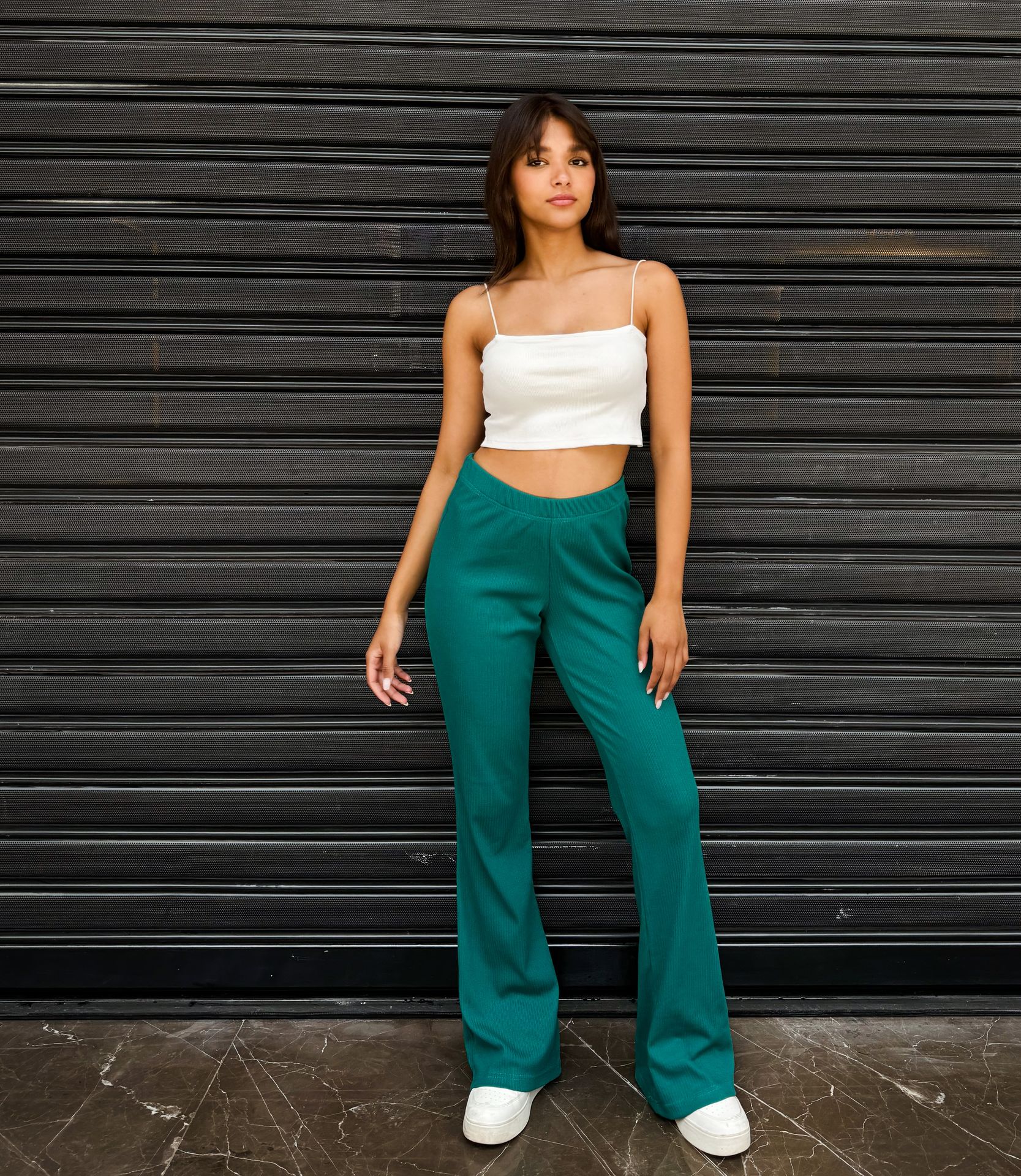 Flare Ribbed Pants Teal - Image 4