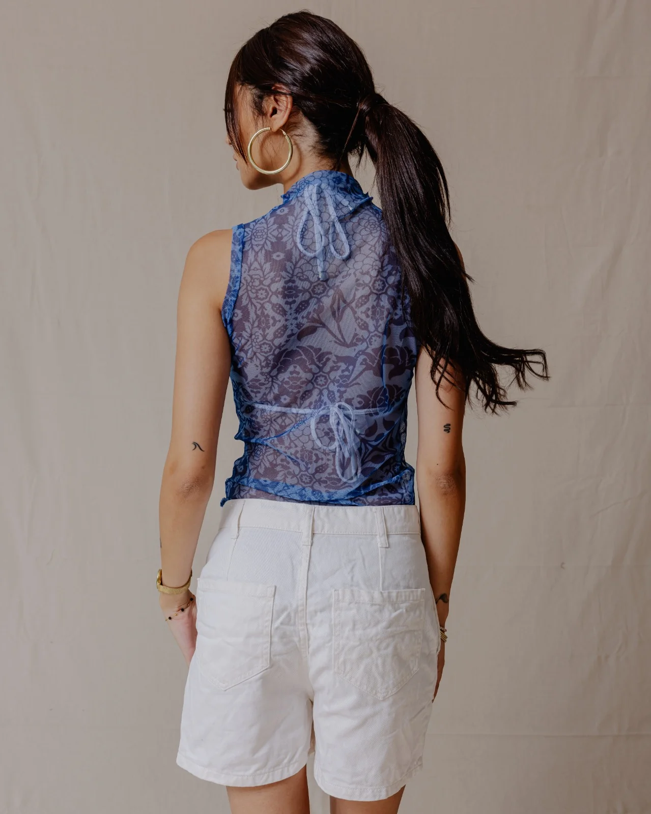 Floral Fusion Mesh Top Blue - Image 4