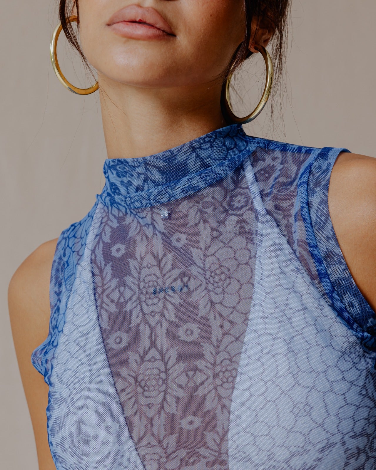 Floral Fusion Mesh Top Blue - Image 5