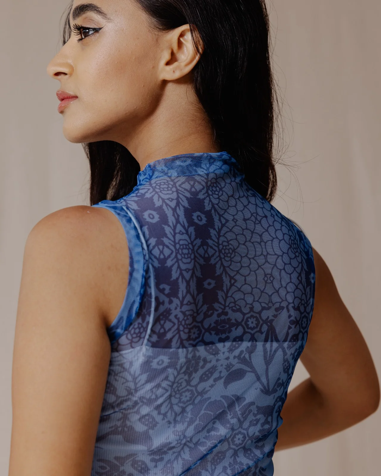Floral Fusion Mesh Top Blue - Image 6