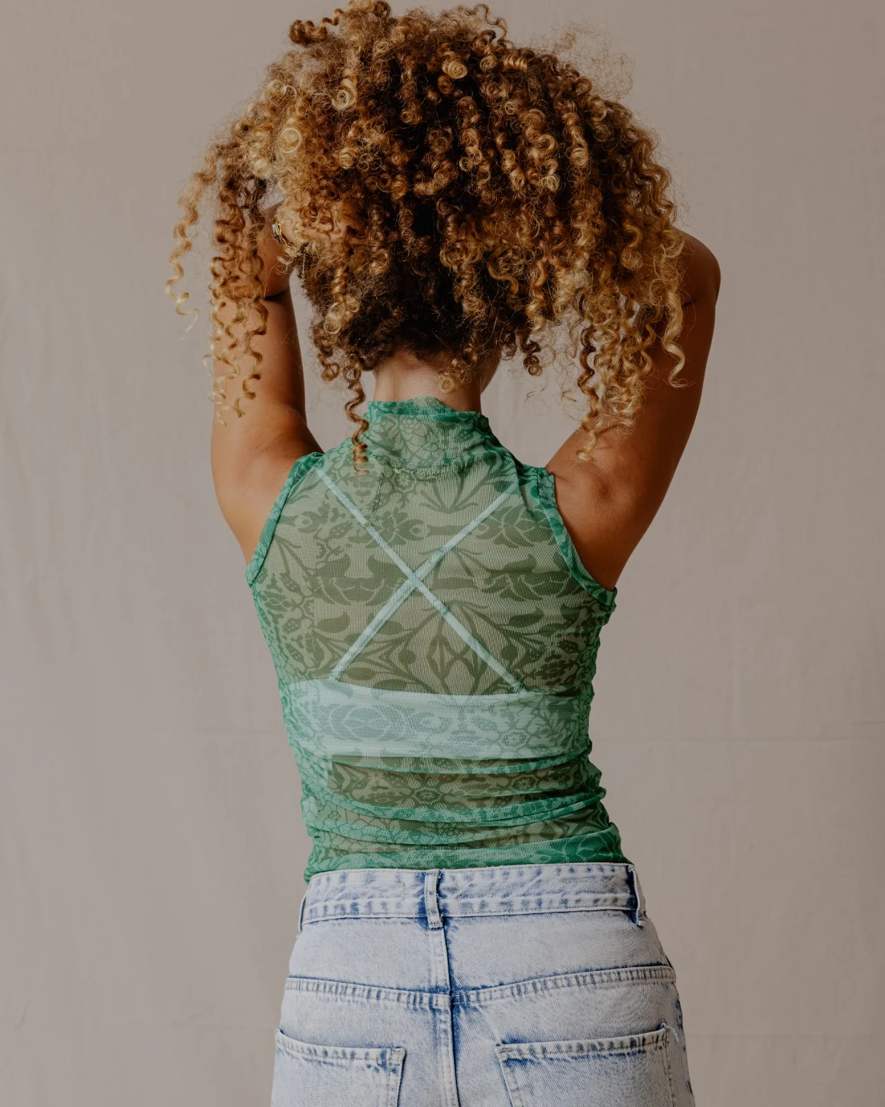Floral Fusion Mesh Top Green - Image 4