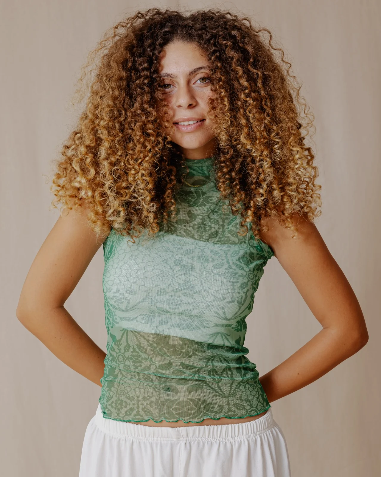 Floral Fusion Mesh Top Green - Image 8