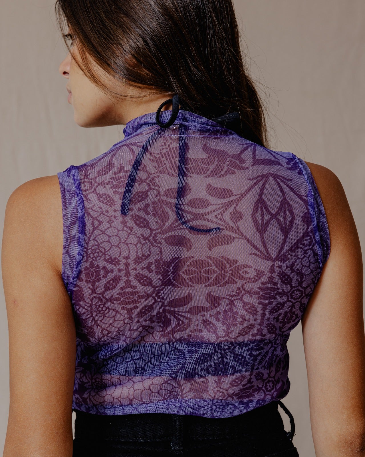 Floral Fusion Mesh Top Purple - Image 5