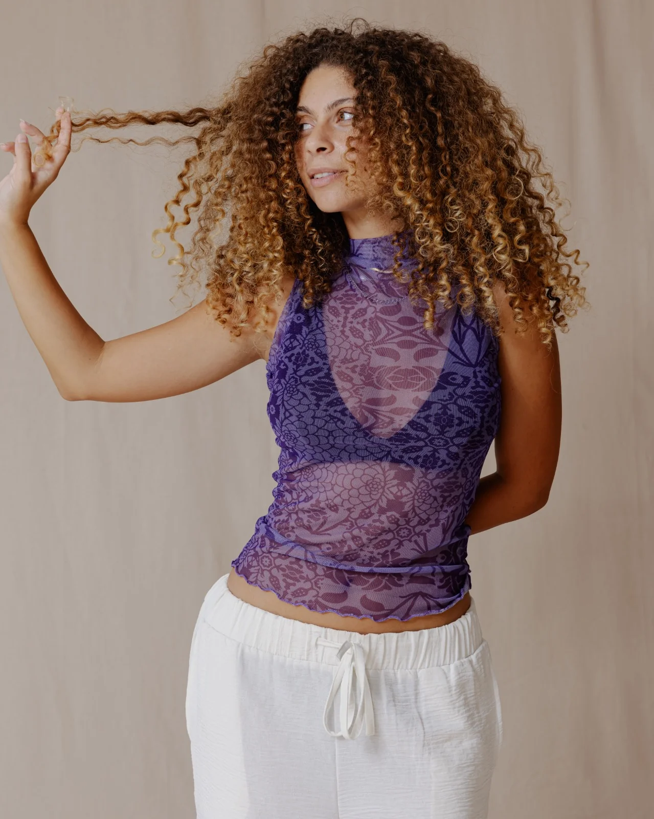 Floral Fusion Mesh Top Purple - Image 8