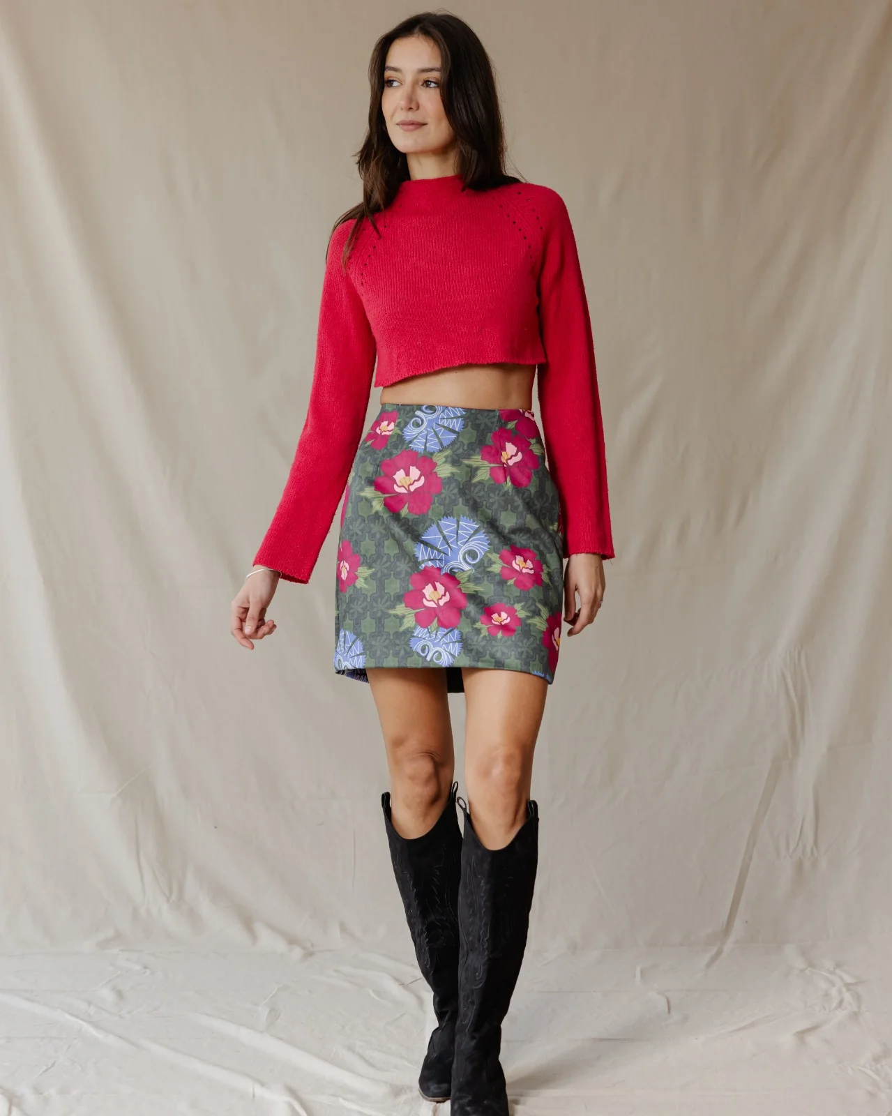 Floral Mosaic Suede Skirt - Image 4