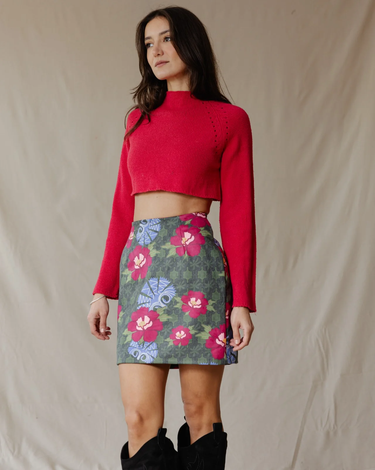 Floral Mosaic Suede Skirt - Image 5