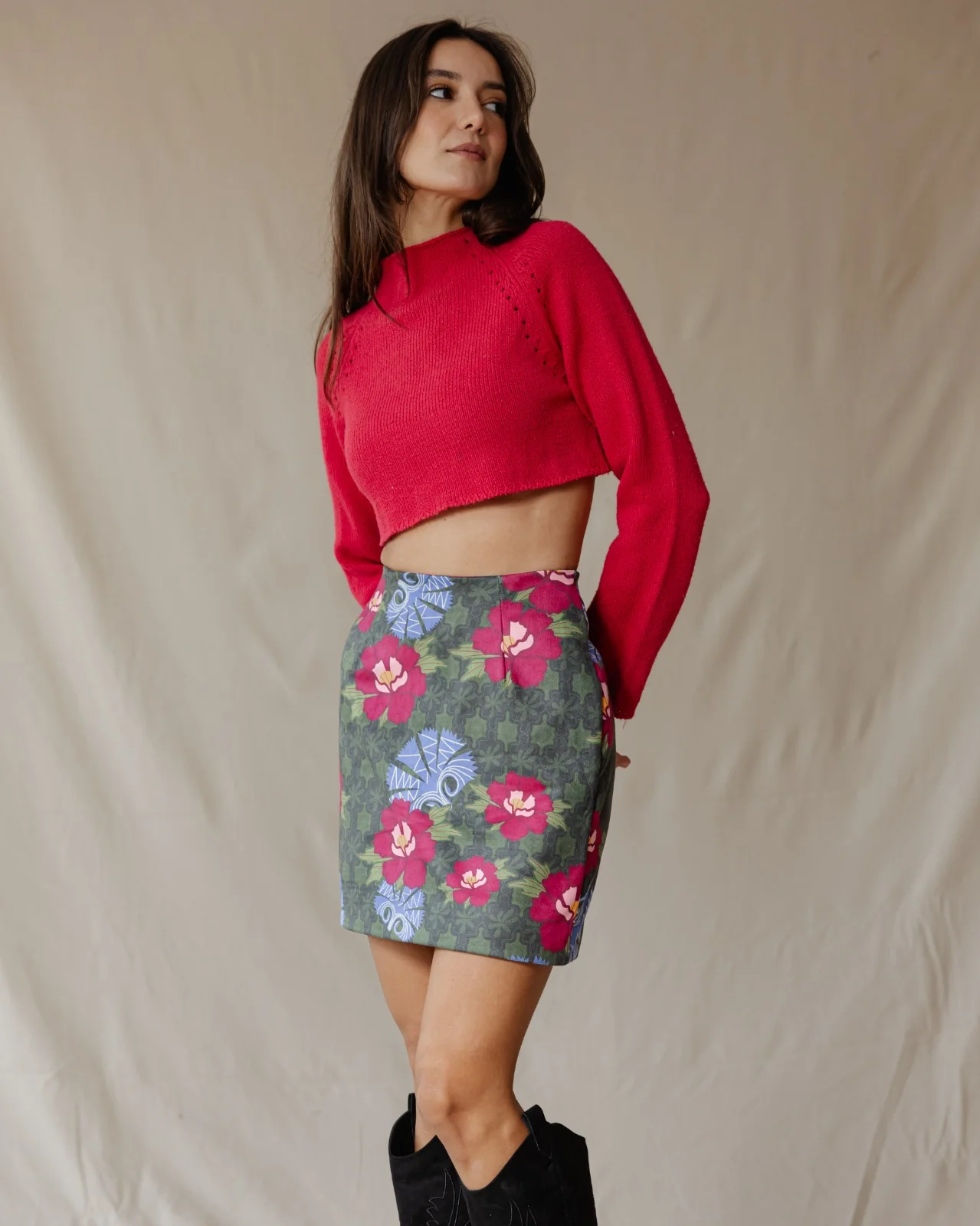 Floral Mosaic Suede Skirt - Image 6