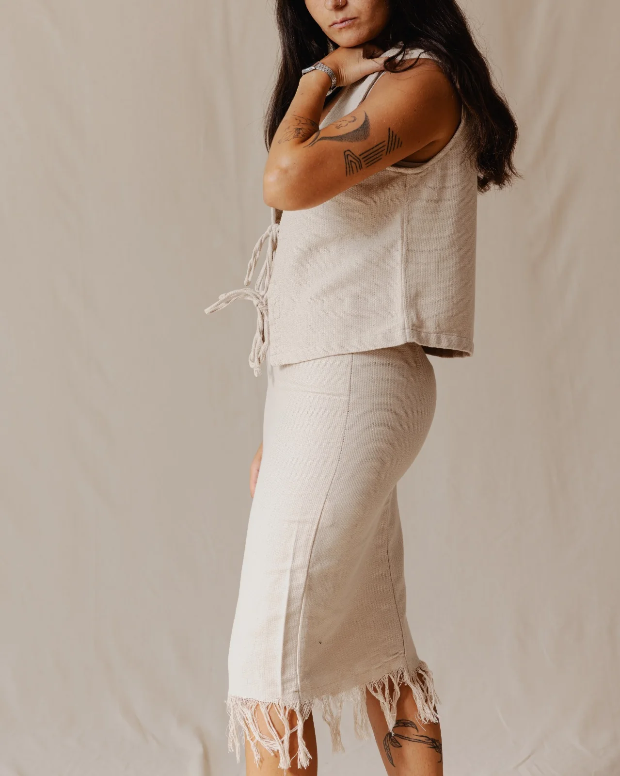 Fringed Boho Skirt Beige - Image 5