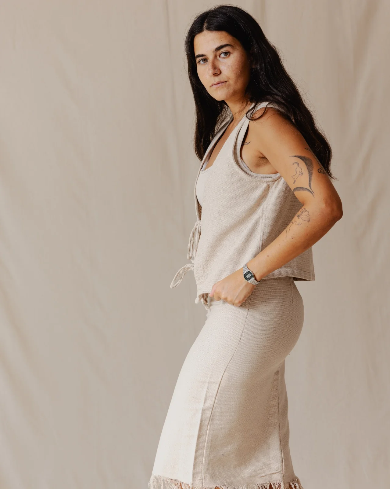 Fringed Boho Skirt Beige - Image 6