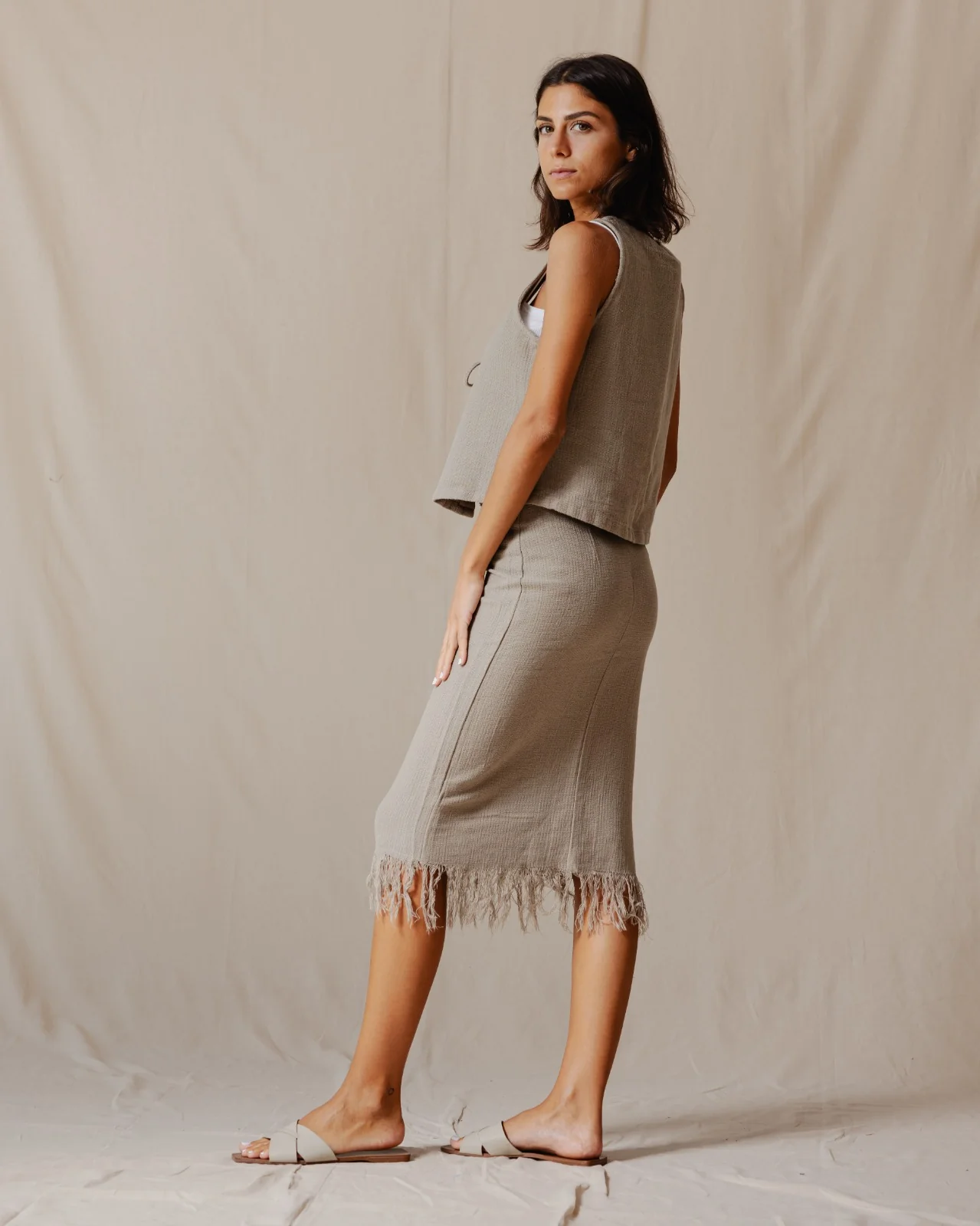 Fringed Boho Skirt Olive - Image 3