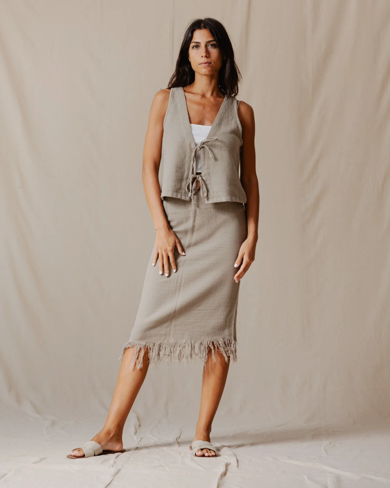 Fringed Boho Skirt Olive - Image 4