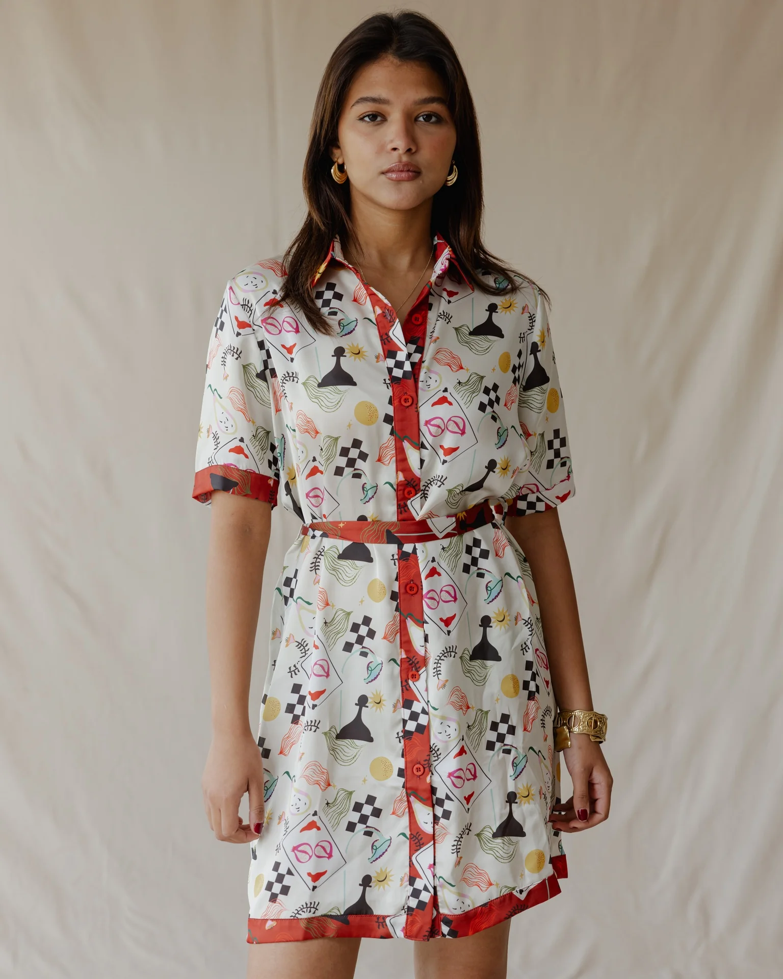 Game Night Satin Shirt Dress - Image 3